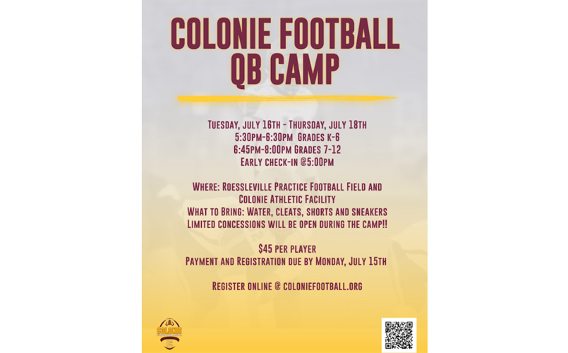2024 Colonie Football Quarterback Camp Registration is Now Open!